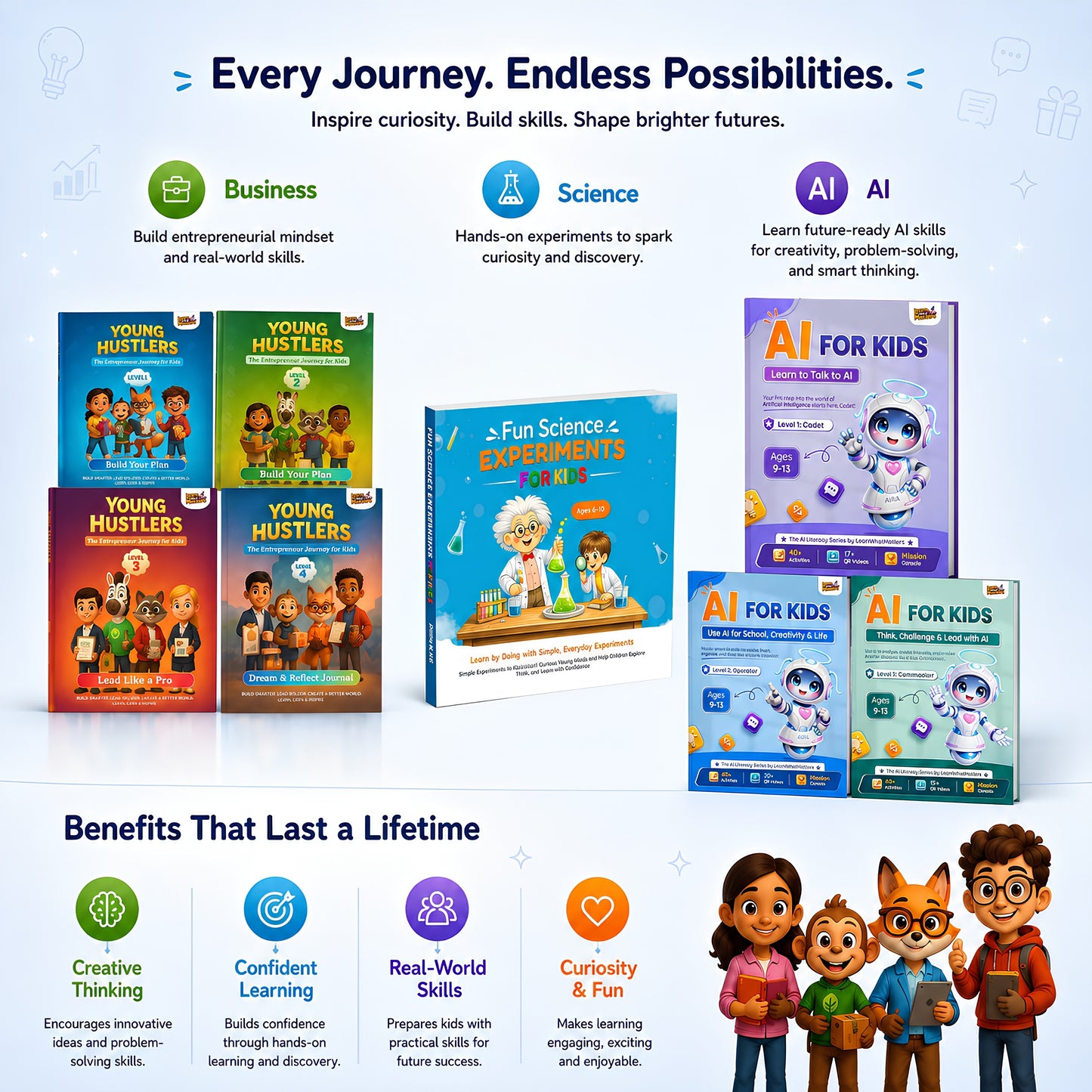 3 Powerful Learning Journey for Kids – Science, AI &amp; Entrepreneurship | 8 Books for Ages 6–14