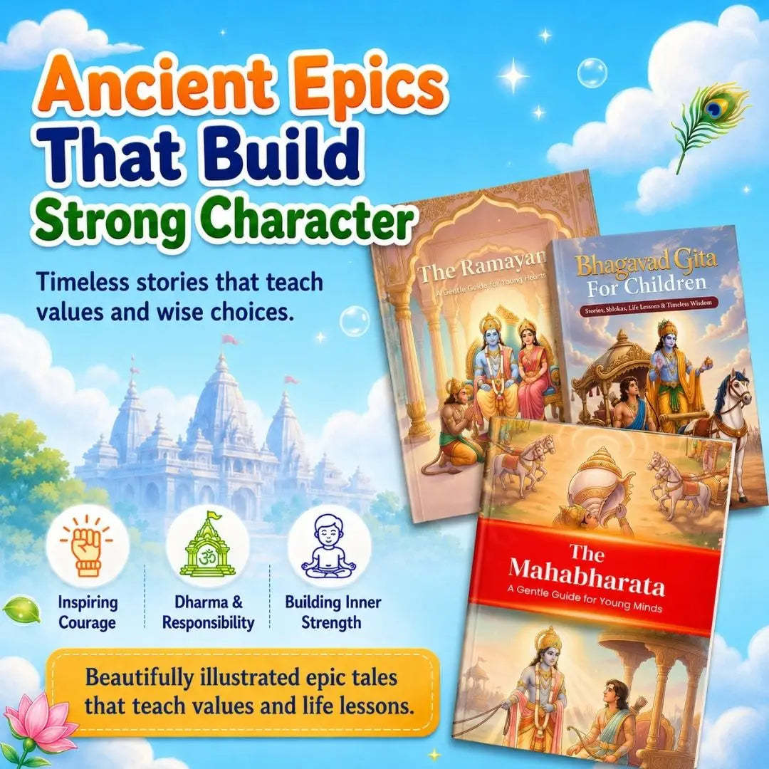 Sanatan Story Pack™ – Ramayan, Mahabharat & Bhagavad Gita for Kids (Ages 4–12) | Illustrated Bedtime Stories with Values